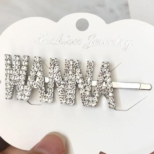 JFJ009 2020 latest design wanan yes letter word women pin shiny zircon Fashion Rhinestone Hair Clip for Women Girls Bride jewel