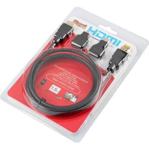 3 in 1 V1.4 1.4V HDMI Type A to Mini HDMI Type C to Micro HDMI Type B Cable High Definition Multimedia Adapter Converter