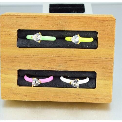 Micro-inlaid love heart zircon ring, round and thin opening adjustable ring, general fashion jewelry for women and men, enamel c