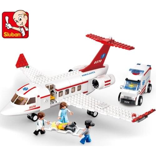 SLUBAN City Aviation Medical Ambulance Aircraft Airplane Airport MOC Figures Building Blocks Bricks Classic Model Toys For Kids