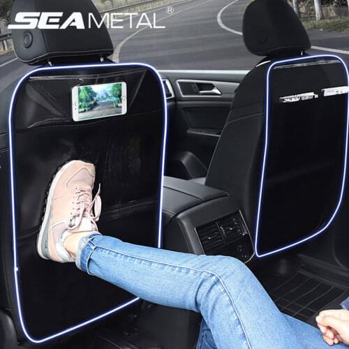 PU Leather Anti Kick Pad Waterproof Car Seat Back Cover Protector Auto Anti Scratch Mats for Child Pet with Zipper Storage Bags