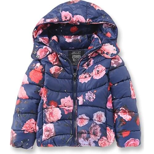 Brand Girl Winter Jackets for Girls, Fashion Printed Flowers Kids Clothes, Beautiful Soft Outerwear & Coats for Children 2-8 Yrs