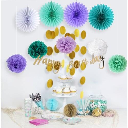 Lets be Mermaid Party Decoration Set Happy Birthday Banner Circle Garland Tissue Fans Pom Poms Honeycomb Balls Birthday Girls