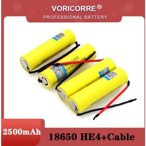 VariCore Original HE4 2500mAh Li-lon Battery 18650 3.7V Power Rechargeable batteries 20A discharge +DIY Silica gel Cable