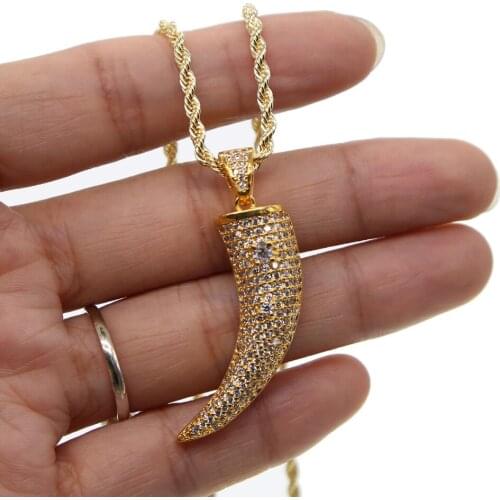 Micro pave Cubic zirconia Horn pendant gold color hiphop bling horn pendant Men boy jewelry fashion Rock Jewelry necklace