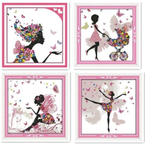 Butterfly Fairy Beautiful Pink Girl Simple Modern 11CT 14CT Handmade diy Embroidery Cross-stitch Kit Look good Fairy Hanging