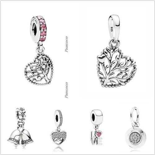 Original 925 Sterling Silver Openwork Tree Of Love With Crystal Charm Bead Fit Pandora Bracelet & Necklace Jewelry