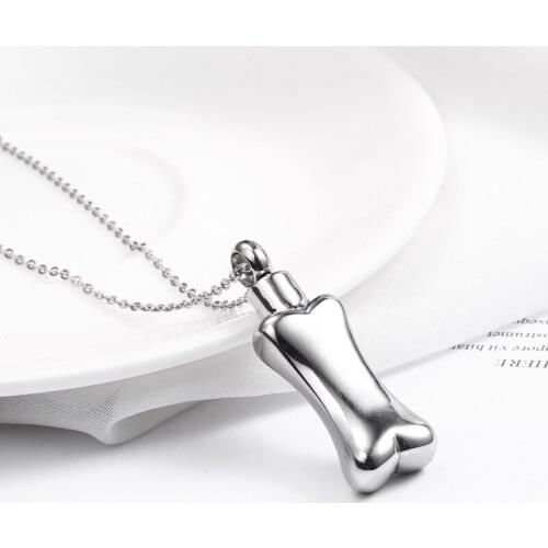 RIR Pet Loss Dog Bone Cremation Urn Pendant Necklace Pet Cremation Ashed Urn Necklace In Stainless Steel with Filling Kit