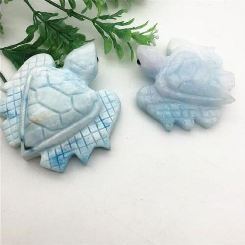 Drop Shipping 1PC Natural Blue Aragonite Turtle Tortoise Original Stones Hand Carved Crystal Animal Natural Stones and Crystals