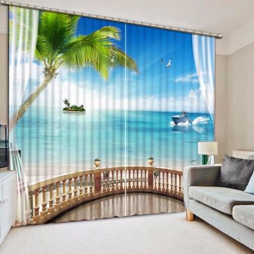 Home Decor Blackout 3D Curtains Sheer Window Curtain Living Room Bedroom sea landscape Photo Wall Home Tapestry Drapes Cortinas