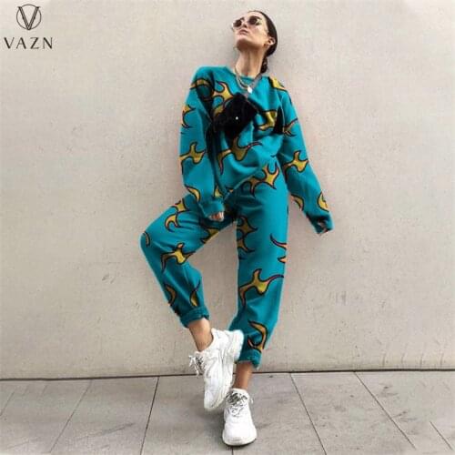 VAZN 2021 Autumn Latest Style Nature High-end Casual Free Regular Full Sleeve Top Long Pencil Pants Slim Women 2 Piece Set