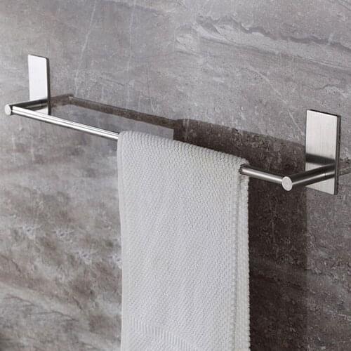 Stainless Steel Fixed Bath Towel Holder Bathroom Towel Bar Wall Mounted Towel Hanger Single Hook Dual Towel Racks 55/40CM