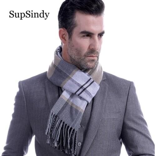 SupSindy Winter scarf men Vintage Soft tassels plaid scarves luxury shawl Warm wrap Imitation cashmere Business Casual Men scarf