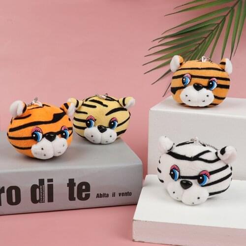 1PC New 2022 Year Tiger Head Stuffed Plush ToyPendant Gift Keychain Plush Toy Doll