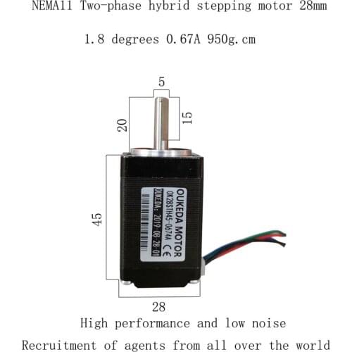 2-phase four-wire 28 stepper motor OK28STH45-0674A body 45MM 0.095Nm DIY printer micro motor 28 motor
