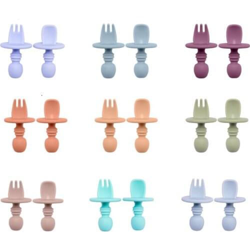 2 pcs/set Baby Feeding Accessories Safe Silicone Fork Spoon Set Waterproof Soft Infant Tableware BPA Free for Children