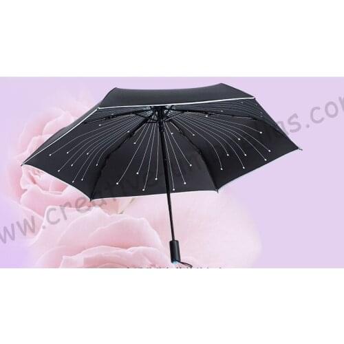 2pcs/lot Auto open auto close 5 times black coating anti-UV blue crystal stone umbrella fireworks music note reflective parasol