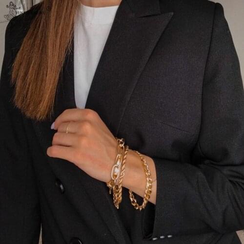 4Pcs/Set Hip Hop Punk Chunky Thick Miami Curb Cuban Bracelets Bangles Metal Twisted Rope Chain Bracelet Accessories Jewelry Gift