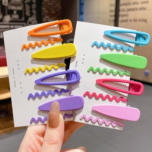 4pcs/set Frosted candy color wave bangs side hairpin metal one-word clip cute lady headdress hair accessories birthday gifts
