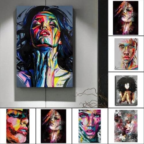 Abstract Woman Face Graffiti Street Art Oil Painting on Canvas Posters and Prints Pop Wall Art for Living Room Decor Watercolor