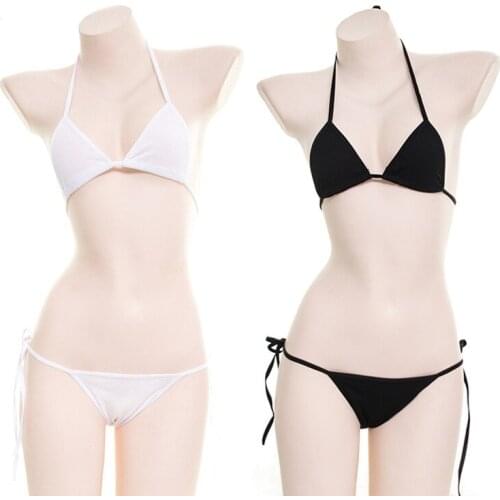 Anime Cosplay Costume Girl Sexy Baby Bikini Set Erotic Outfit For Woman Tie Side GString Bra Thong Kawaii