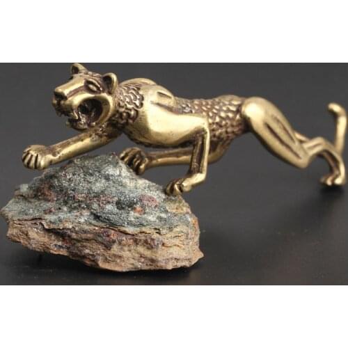 Brass Cheetah Home Ornaments Vintage Copper Animal Miniatures Figurines Desk Decorations Mini Statue Home Decor Crafts Handmade