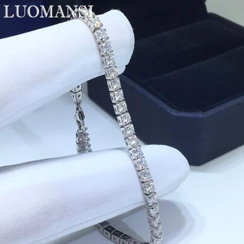 Luomansi Real 3MM Moissanite Bracelet Passed the Diamond Test S925 Silver Jewelry Wedding Party Birthday Gift 16+5CM
