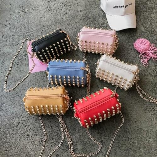 Bucket Children bag 2021 new fashion rivet pillow bag Korean personalized chain bag Kids girl One Shoulder Messenger Bag KBG025