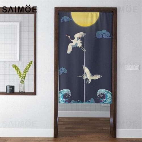 Japanese Noren Style Traditional Cranes Painted Door Curtain Wave Red Sun Carp Ukiyo-e Pattern Door Curtain Kitchen Doorway Cafe