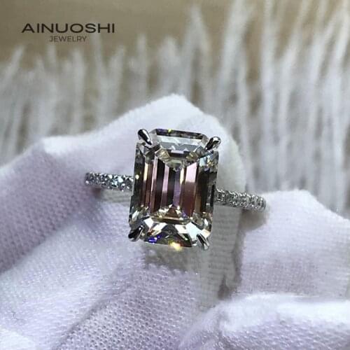 AINUOSHI 925 Sterling Silver Emerald Cut 8x11mm Simulated SONA Diamond Engagement Rings Gifts For Wedding Exquisite Rings