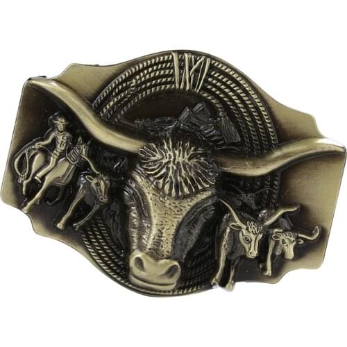 Western Indian Cowboy Belt Buckle Animal OX Head Texas Bronze Metal Buckle
