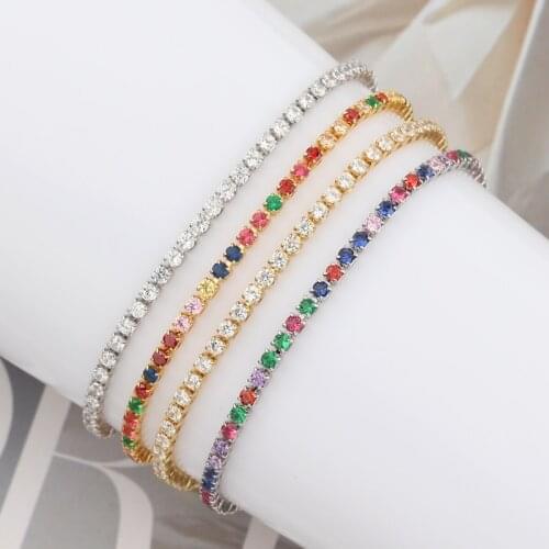 Colorful Rainbow Zircon CZ Tennis Chain Bracelet for Women Adjustable Bohemian Bracelet Femme Snake Chain Boho Jewelry gifts