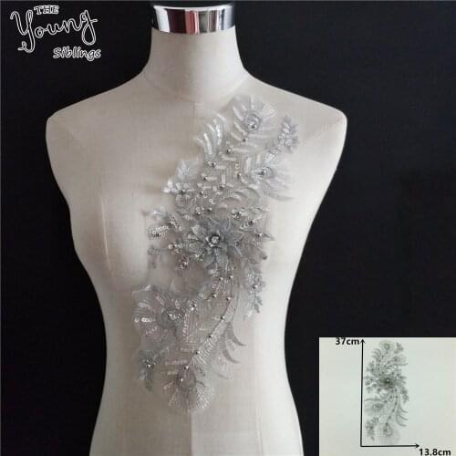 Fashion Embroidery Lace Collar 3D Applique Sewing Lace Neckline ABS pearl Sequin Tulle DIY Clothing Decorate Accessory 1pcs sell