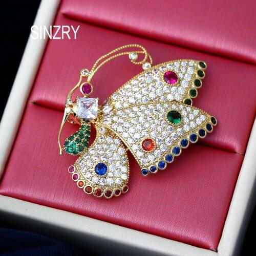 SINZRY trendy jewelry accessory gold color cubic zircon colorful elegant butterfly brooches pin scarf button jewelry gift