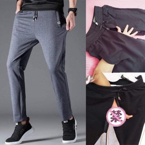 Mens Outdoor Sex Pants Open Crotch Secret Zipper Sexy Male Trousers Cotton Casual Exotic Costumes Apparel Clothes Plus Size 5XL