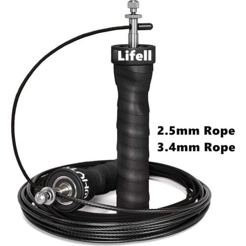 Fitness Speed Weighted Jump Rope Set Adjustable Skipping Ropes Pro Ball Bearings Anti-Slip Handles 2.5mm/3.4mm Black Rope
