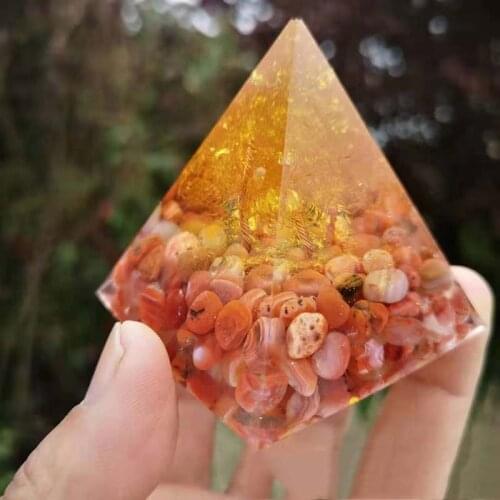 Natural Red Striped Gravel Orgonite Pyramid 60mm Metal Tree Of Life Orgone Energy Healing Reiki Chakra Multiplier