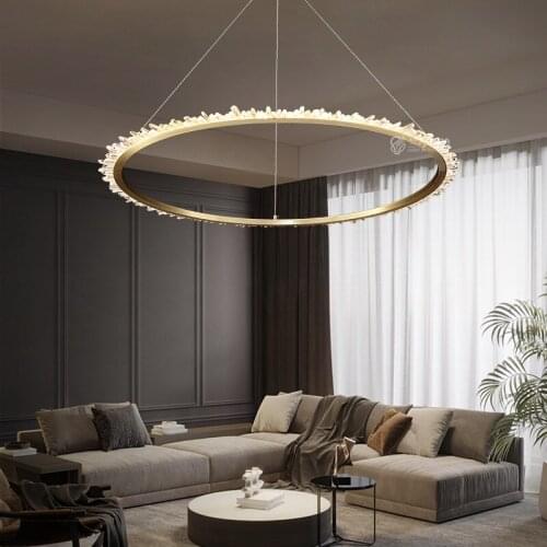 Natural crystal ring chandelier, modern duplex apartment building, light and luxurious living room dining room Hanging PA0751