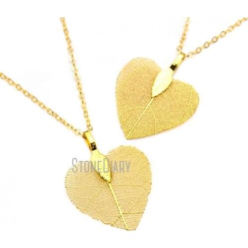 NM15882 10Pcs Yellow Cercis Chinensis Leaf Gold Electroplated Heart Shape Chains Necklace Jewelry 18-32 Inches