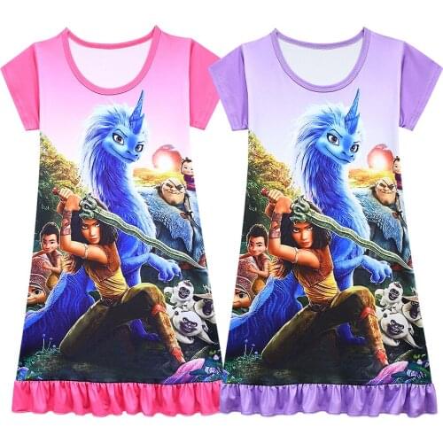 Disney Raya and The Last Dragon Nightdress Little Teen Girl Pajamas Dresses Children Summer Nightgown Kids Clothes Soft Pajamas