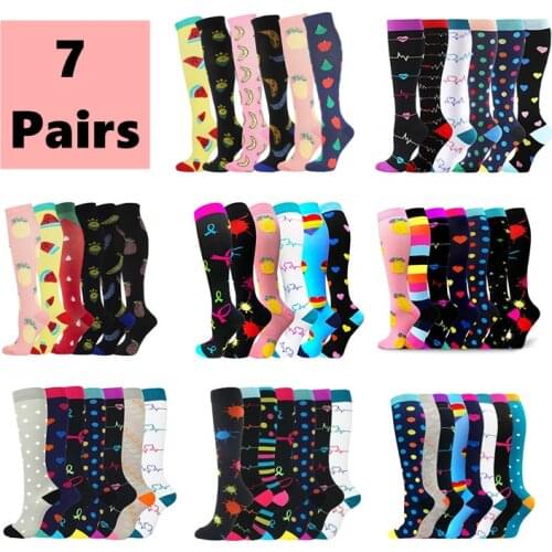 7 Pairs Compression Socks Women Knee High 30mmHg for Edema Diabetes Varicose Veins Running Sports Compression Stocking