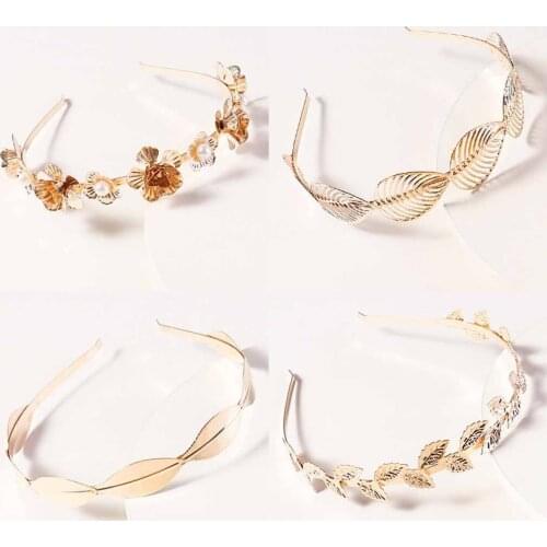 Vintage Golden Leaf Hair Hoops Metal Minimalist Goddess Olive Leaf Headband Hairbands Hair Accessories for Women Girls Decorate