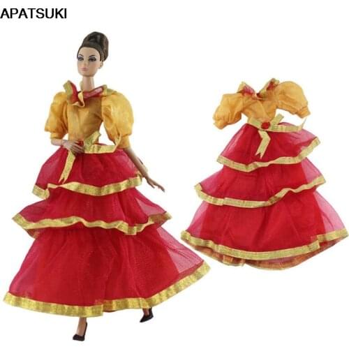 Orange Red Fashion 1/6 Doll Clothes For Barbie Doll Princess Gown Party Dress For Barbie Doll Outfits 1:6 Doll Accessories