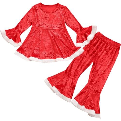 Citgeett Autumn Christams Kids Bbay Girls Set Flare Dress Top +Flare Pants Xmas Clothes Party Set