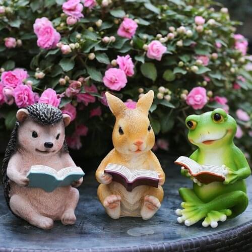 Garden Reading Rabbit Frog Hedgehog Resin Ornaments Outdoor Villa Animal Sculpture Crafts Courtyard Park Figurines Decoration