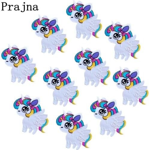 Prajna 10PCS Cheap Set Patch Hippies Unicorn Ironing Patches Rainbow Embroidered Badges Cartoon Appliques For Clothing Decor DIY