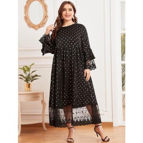 Ramadan Turkey Muslim Women Dress Polka Dot Plus Size Abaya Duabi Arab Vestido Moroccon Kaftan Islamic Clothing Jilbab Gown Robe