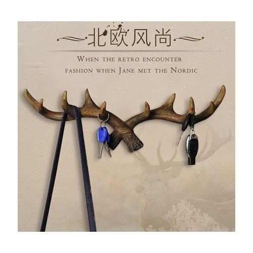 Retro antlers wall hanging creative coat rack bedroom dressing room porch wall decoration key hook