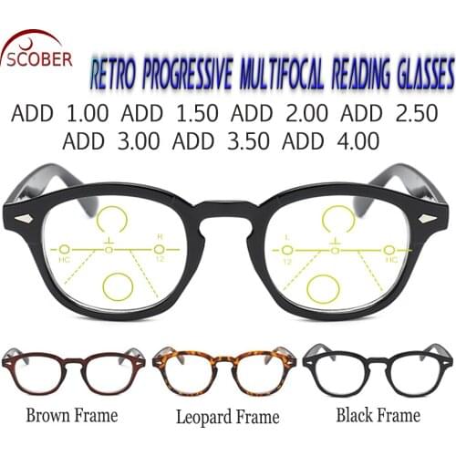 Scober = Progressive Multifocal Reading Glasses Classic Retro Vintage Black/brown Eye Frame See Near And Far Top 0 Add +1 To +4