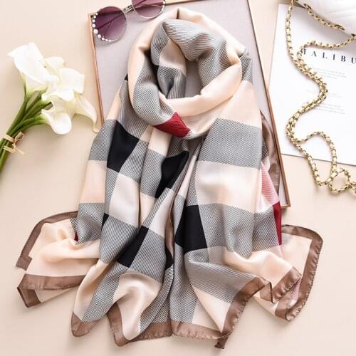 2020 Designer Brand Women Plaid Silk Scarf Shawl Fashion Summer Long Scarves Beach Stole Bandana Hijab Wraps Foulard Femme